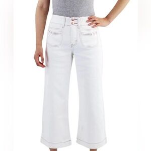 Indigo Poppy Women's Cream Tummy Control Wide-Leg Crop With Pokets Jeans Size12